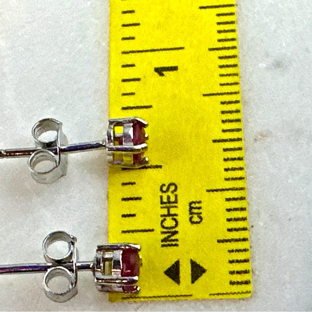 Pinkish Red Ruby Stud Solitaire Earrings Set In 9… - image 3